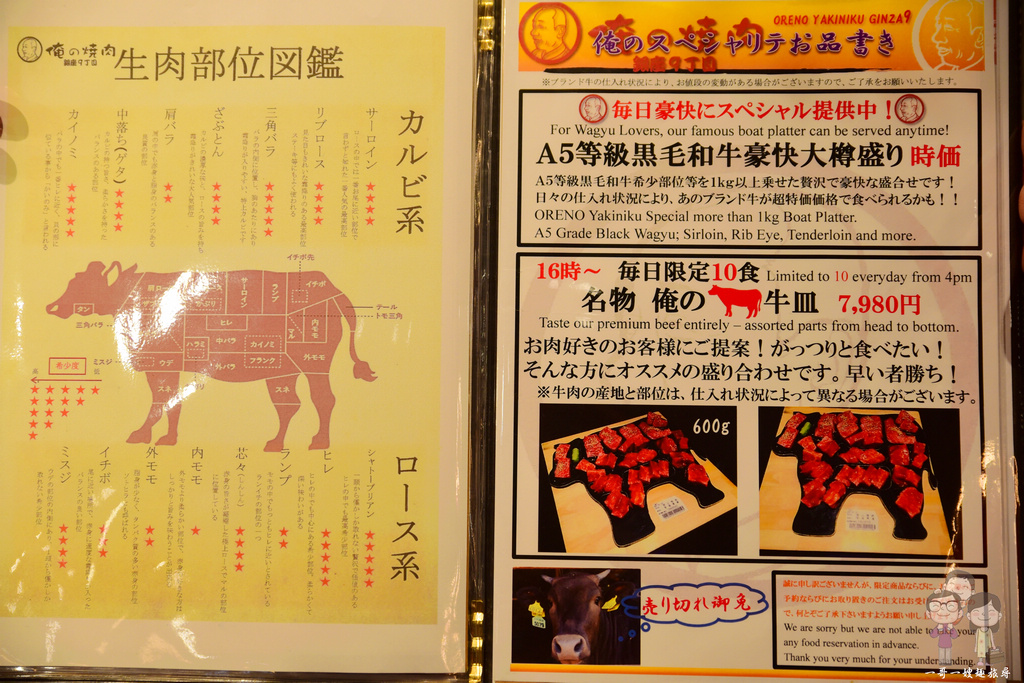 東京銀座美食｜俺的燒肉 銀座9丁目！每日限量十份的一整頭A5黑毛和牛燒肉